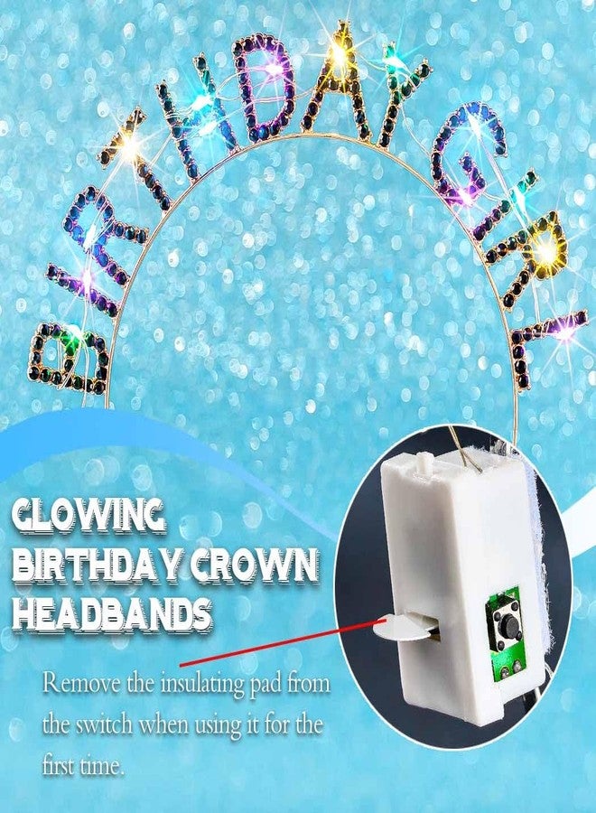 Aceorna Light Up Birthday Girl Headband Gold Rhinestone Crown and Sash Led Birthday Accessories Sets for Women (Black, One Size) - Image 2